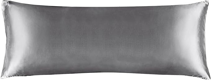 BEDELITE Satin Body Pillow Cover, Super Soft and Cooling Body Pillow Pillowcase for Hair and Skin, Breathable Silky Full Long Pillowcase Cover(20"x54", Dark Grey)