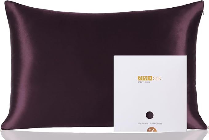 ZIMASILK 100% Pure Mulberry Silk Pillowcase for Hair and Skin Health,Soft and Smooth,Both Sides Premium Grade 6A Silk,600 Thread Count,with Hidden Zipper,1pc (King 20''x36'',Eggplant Purple)