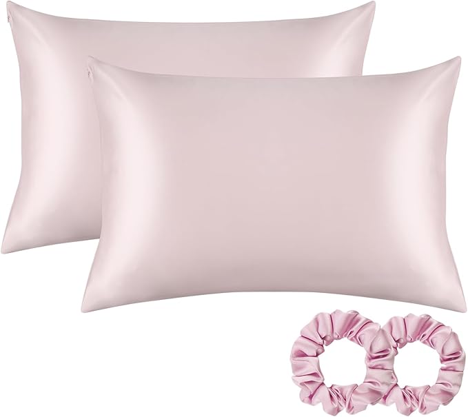 ALASKA BEAR Silk Pillowcase for Hair and Skin, Set of 2 Pure Genuine 22 Momme Mulberry Silk Pillow Cases Standard Size for Bliss Sleep Better Than Poly Satin, Zipper Closure(2pc, Pink)