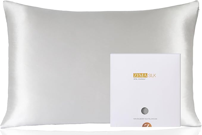 ZIMASILK 100% Pure Mulberry Silk Pillowcase for Hair and Skin Health,Soft and Smooth,Both Sides Premium Grade 6A Silk,600 Thread Count,with Hidden Zipper,1pc (Queen 20''x30'',Light Grey)