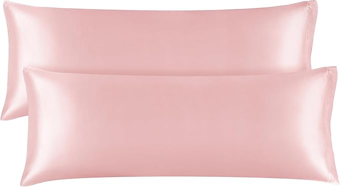 BEDELITE Satin Body Pillow Cover 2 Pack, Super Soft and Cooling Body Pillow Pillowcase for Hair and Skin, Breathable Silky Full Long Pillowcase Cover(20"x54", Pink)