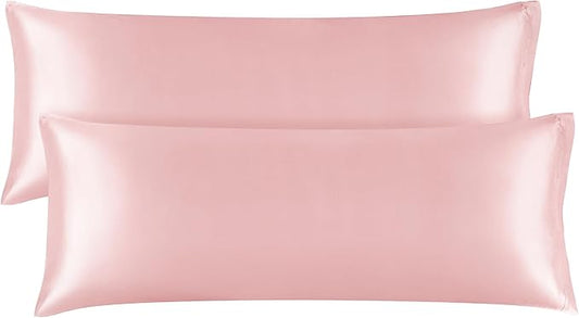 BEDELITE Satin Body Pillow Cover 2 Pack, Super Soft and Cooling Body Pillow Pillowcase for Hair and Skin, Breathable Silky Full Long Pillowcase Cover(20"x54", Pink)
