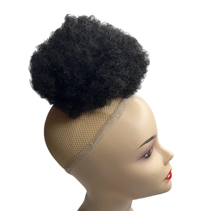 Real Human Hair Afro Kinky Curly Puff Drawstring Ponytail High Puffs Drawstring Bun 2 Clips in Hairpieces Updo Donut Chignon Short Curly Hair for Black Women (6 inch)