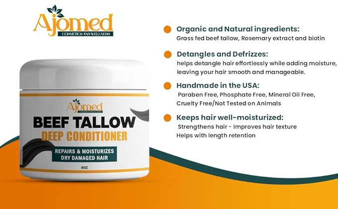 Tallow Deep Conditioner | Hair Treatment for Dry & Damaged Hair | Handmade hair mask - Detangler- Anti-Frizz dreadlock hair moisturizer-Split Ends Hair Care for Dry, Thin Fine Hair