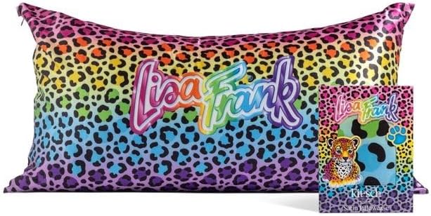 Kitsch x Lisa Frank Satin Pillowcase with Zipper for Hair & Skin, Softer Than Silk Pillow Cases, Wrinkle-Free, Smooth and Cooling Satin Pillow Covers King Size (19x36) - Rainbow Leopard