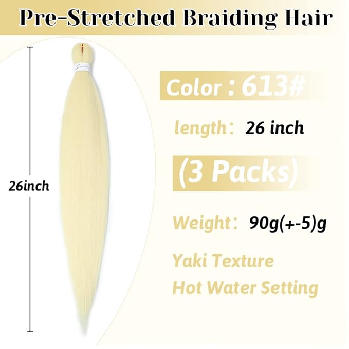 613 Braiding Hair 26 Inch Pre stretched Braiding Braiding Hair Extensions Hot Water Pre Stretched Crochet Braids 613#