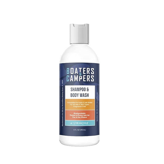 STREAM 2 SEA Boaters and Campers All Natural Hair Shampoo for Camping and Boating, 4 oz Reef Safe, Fragrance Free, Anti Frizz and Color Safe Shampoo, Paraben Free Hydrating Shampoo