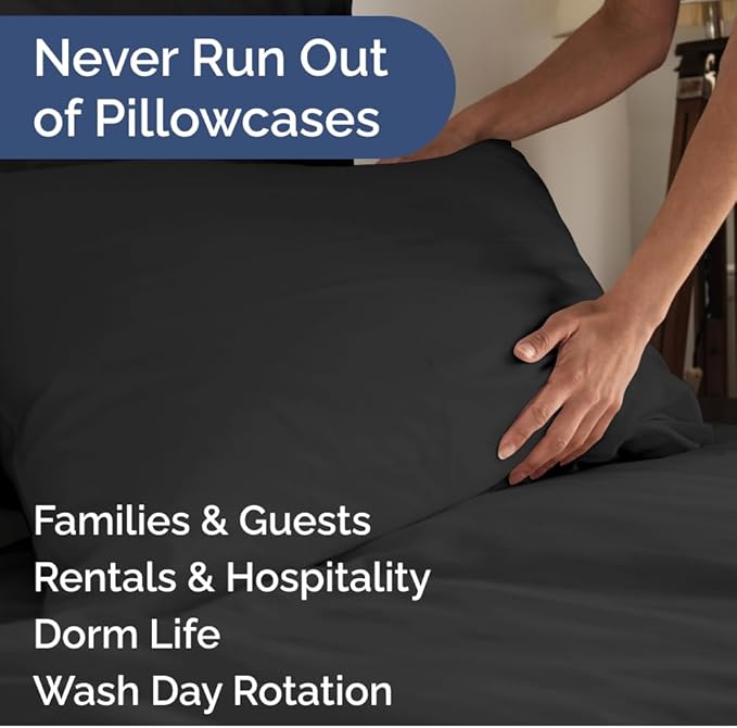 King Pillow Cases Set of 10 - Ultra Soft Hotel Quality Pillowcase Covers - Comfy & Wrinkle Free - Shrink, Stain and Fade Resistant - Easy-Care, Machine Washable Pillow Protectors - 10 Pcs Set - Black