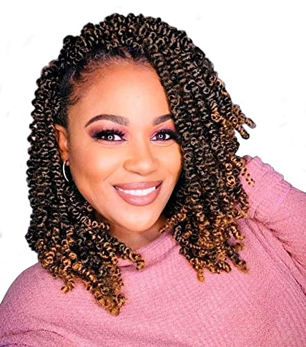 ZRQ 12 Inch Bomb Twist Braiding Hair 8 Packs Short Bohemian Hair for Passion Twists 12 Roots/Pack Ombre Blonde Pre-Twisted Passion Twist Crochet Braids Hair Extensions for Black Women T27#