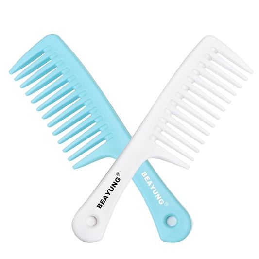 2 PCS Large Wide Tooth Comb, Shower Combs for Women, Curly Hair Brush, Detangling Comb, Hair Styling, Hairdressing Tool (1Blue,1White)