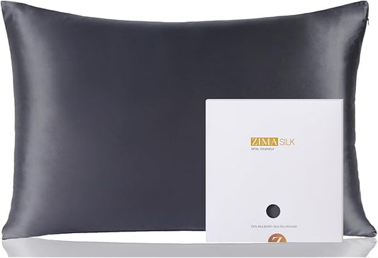 ZIMASILK 100% Pure Mulberry Silk Pillowcase for Hair and Skin Health,Soft and Smooth,Both Sides Premium Grade 6A Silk,600 Thread Count,with Hidden Zipper,1pc (King 20''x36'',Dark Gray)