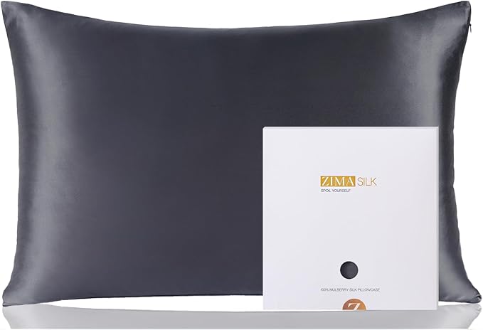 ZIMASILK 100% Pure Mulberry Silk Pillowcase for Hair and Skin Health,Soft and Smooth,Both Sides Premium Grade 6A Silk,600 Thread Count,with Hidden Zipper,1pc(Standard 20''x26'',Dark Gray)