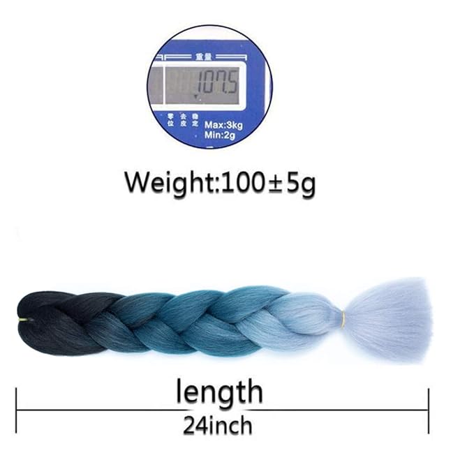 Xiaofeng Braiding Hair Extensions for Women 6 Packs 100g/Pack 24Inch High Temperature Ombre Jumbo Synthetic Braiding Hair for Twist Crochet Braids (24 Inch, black-dark blue-silver gray)