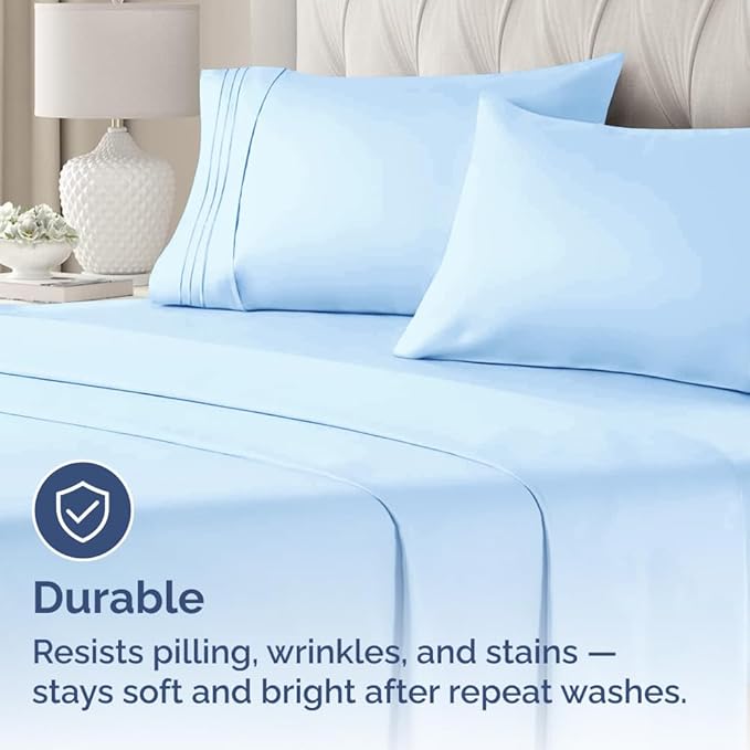 King Pillow Cases Set of 4 - Ultra Soft Hotel Quality Pillowcase Covers - Comfy, Cozy & Wrinkle Free - Shrinkage, Stain & Fade Resistant - Machine Washable Pillow Protectors - 4 Piece Set - Light Blue