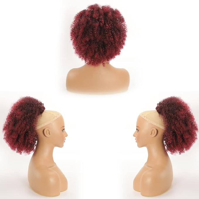 Afro Puff kinky curly Drawstring Ponytail Extension for Black Women Synthetic Short Afro Kinkys Curly Afro Bun Extension Hairpieces Updo Hair Extensions with Two Clips(1B) (18inch, TBUG#)