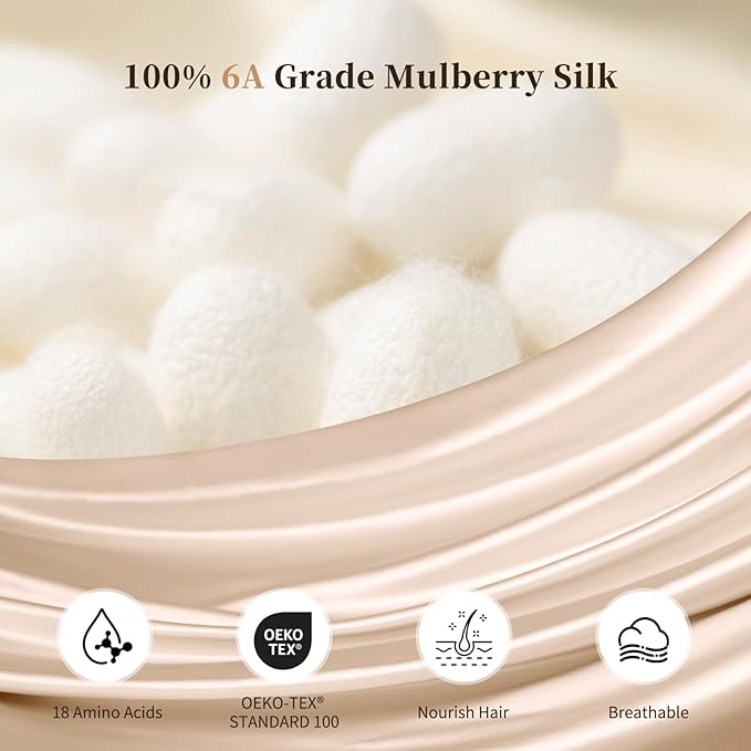 THXSILK 100% Mulberry Silk Bonnet for Sleeping Women, Silk Bonnet with Elastic Band, Hair Wrap Cap for Women Curly Hair, Champagne