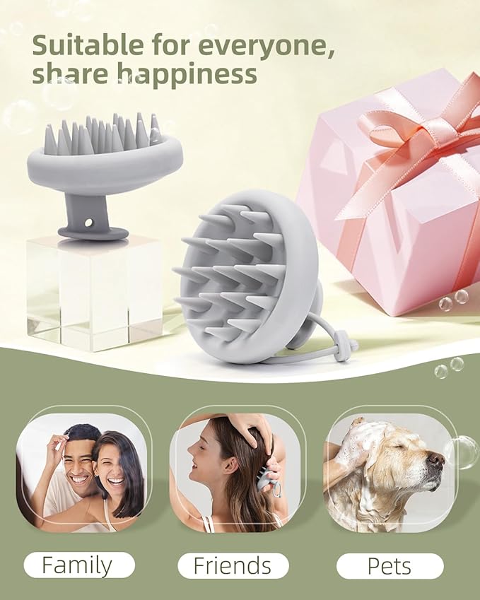 Scalp Massager Tool Shampoo Brush, Scalp Scrubber with Soft Silicone Bristles, Scalp Massager Hair Grouth, Dandruff Removal, Wet Dry Hair Scrubber Brush for All(Gray)