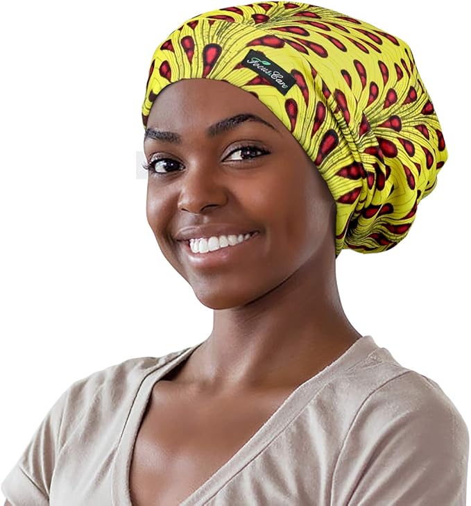 Adjustable Satin Lined Sleep Cap for Dreadlocks Curly Hair Large Head-Stay On Overnight