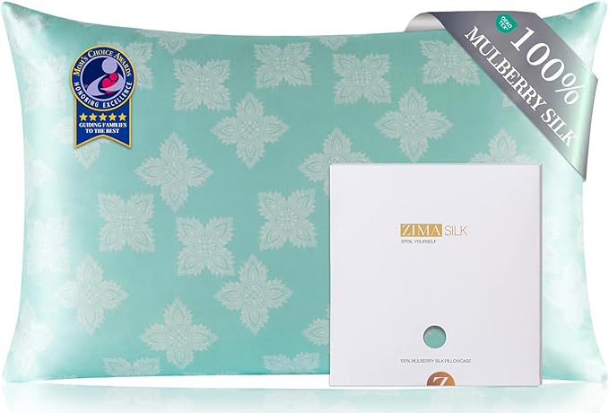 ZIMASILK 100% Pure Mulberry Silk Pillowcase for Hair and Skin Health, Soft and Smooth, Both Sides Premium Grade 6A Silk, 600 Thread Count, with Hidden Zipper, 1pc (Queen 20"x30", Mint Green)