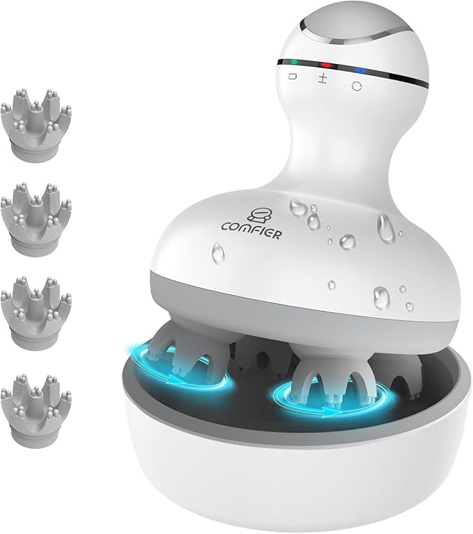 COMFIER Cordless Scalp Massager Hair Growth,Electric Head Massager Scalp Stress Relax with4 Soft Silicone Massage Heads,Waterproof Hair Massager Scalp,Dog&Cat Massager,Gifts for Him Her