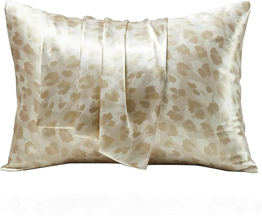 Satin Pillowcase for Hair and Skin, Leopard Print Soft Silky Pillow Cases Queen Size Pack of 2, Cooling Satin Pillowcase Set with Envelope Closure (20x30 inches, Champagne)