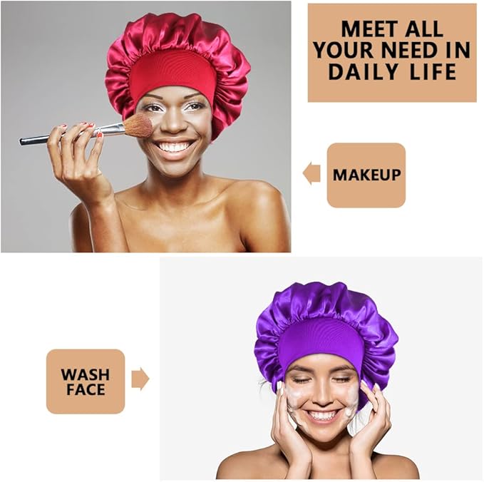 10PCS Satin Bonnets for Women Sleeping, Large Braids Bonnet Wide Band Hair Bonnets