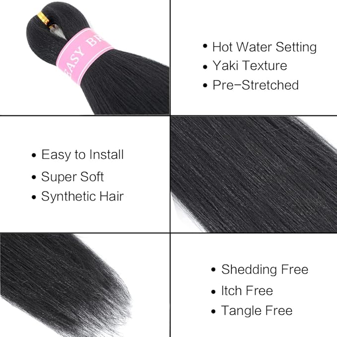 AQINBEL Braiding Hair 26 Inches 8 Bundles Braiding Hair Pre Stretched Itch Free Black Hair for Braiding Crochet Twist hair extensions for Braids Hair Yaki texture Prestretched Braiding Hair (1B#)