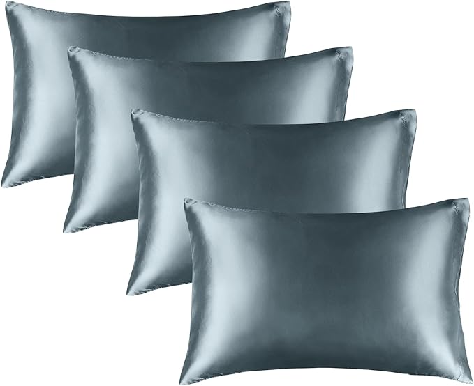 BEDELITE Satin Pillowcase for Hair and Skin, Super Soft Similar to Silk Pillow Cases 4 Pack with Envelope Closure, Cooling Pillowcases for Women Men (20"x26" Standard Size, Space Grey)