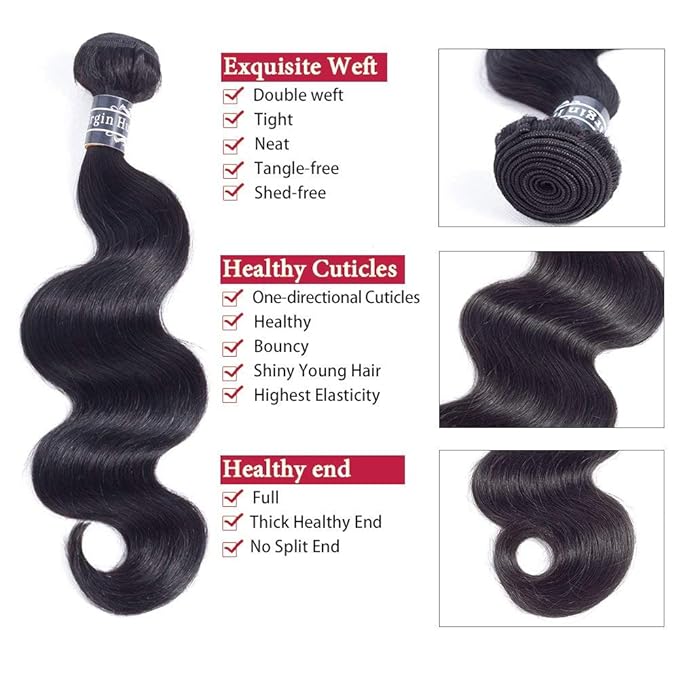 Amella Hair 8A Brazilian Body Wave Human Hair Bundles with Closure(22" 24" 26"+20" Three Part Closure) 100% Unprocessed Brazilian Virgin Human Hair Extensions