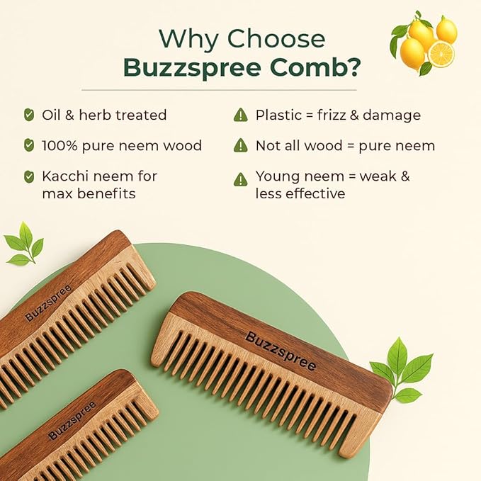 Natural Neem Wood Comb Set of 2 [Wave Lily & Wave Handle] – Wide & Fine Tooth Handmade Wooden Hair Combs for Men & Women | Eco-Friendly, Plastic-Free, Scalp Comb for Gentle Hair Care