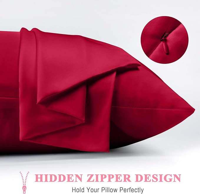 100% Pure Silk Pillowcase 2 Pack for Hair and Skin, Both Sides 23 Momme Grade 6A+ Mulberry Silk Pillowcases with Hidden Zipper, Soft&Smooth Cooling Pillow Cases (Red, Queen 20x30)