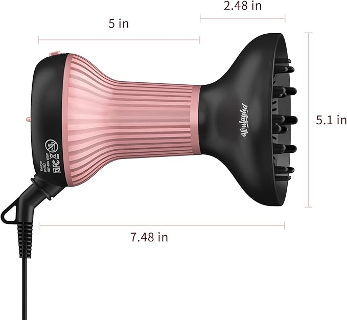 Diffuser Hair Dryer for Curly Hair with Ceramic Technology, Lightweight Elegance, 2-in-1, Gifts for Her, Reduces Frizz, Enhances Curls, Volumizes, Portable Hair Dryer, ALCI Safety Plug