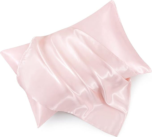 King Size Satin Pillowcase Set of 2 with Envelope Closure,Blush Pink Silk Pillowcase for Hair and Skin (20x36)