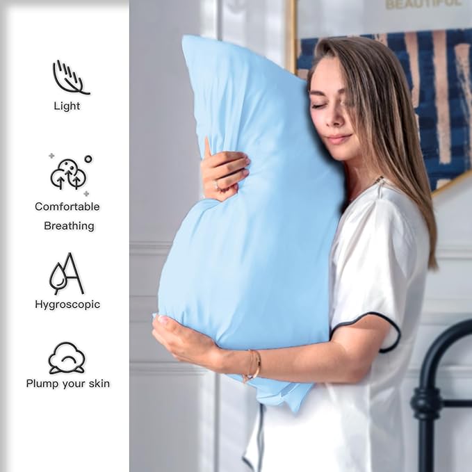 SUATIEN Mulberry Silk Pillow Cases King Size Silk Pillowcase for Hair and Skin with Zipper Soft Breathable Smooth Cooling Silk Pillow Case for Sleeping,Gifts for Women (Sky Blue,20"X 36",1Pcs)