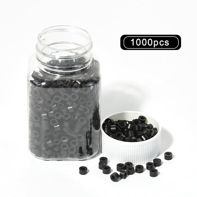 1000 Pcs 5.0 mm Silicone Lined Micro Links Rings Hair Extensions Beads Silicone Lined Beads for Human Hair Extensions and Feather Extensions (Black)