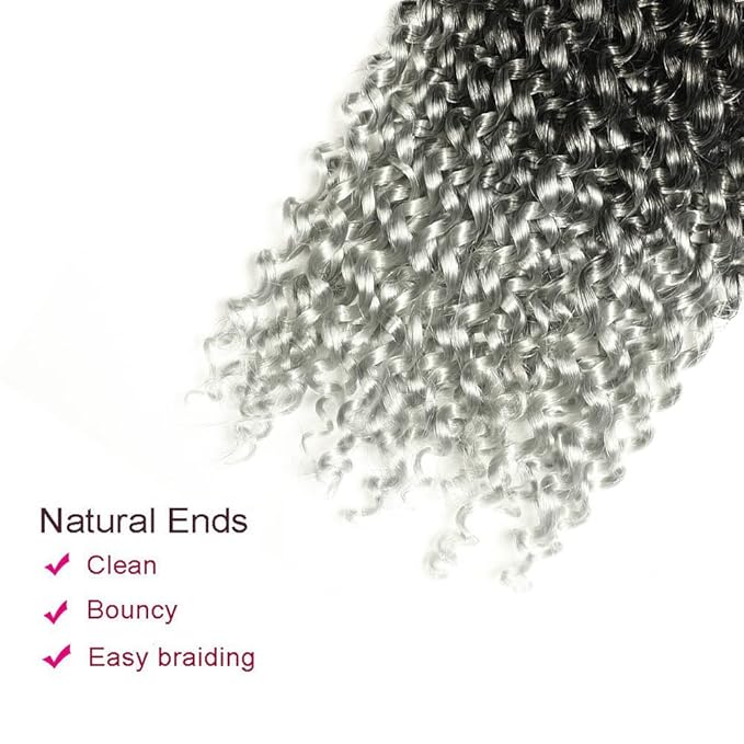 Ubeleco Passion Twist Hair,18 Inch Water Wave Crochet Hair Ombre Silver Passion Twist Crochet Hair for Women 6 Packs Long Bohemian Synthetic Curly Braiding Hair Extensions(6pcs,1B/Gray)