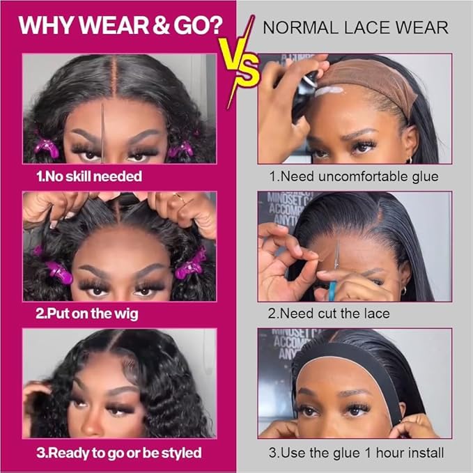 Curly Bob Wig Human Hair Deep Wave 200% Density 5x5 HD Lace Closure Wigs Human Hair Bob Wigs For Black Women Wear And Go Glueless Curly Wig Black Color 18 Inch