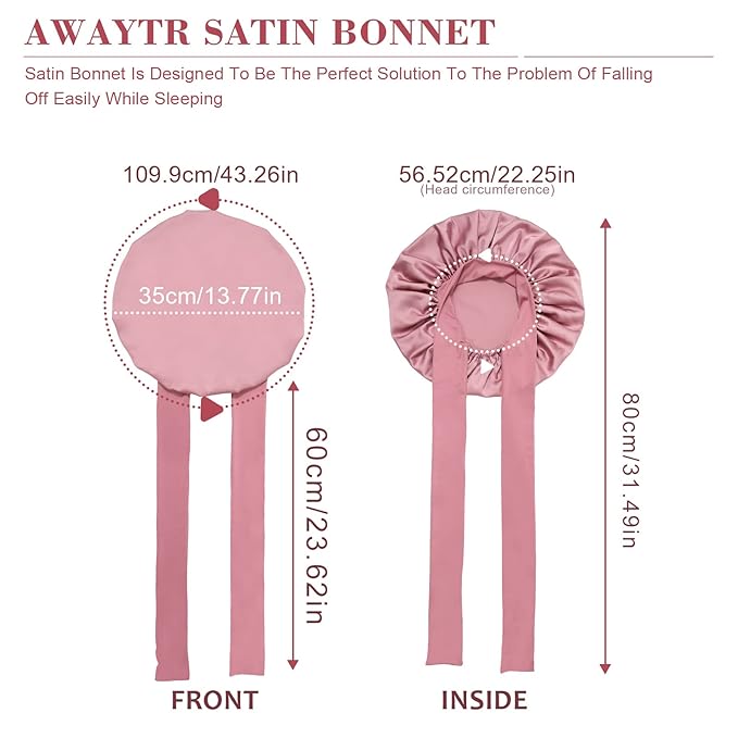 Satin Hair Bonnet Wide Band - Silk Like Sleeping Bonnets for Curly Hair Hair Wrap for Night Cap with Tie Band Breathable Satin Bonnet for Women and Girls (Dust Rose)