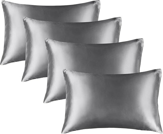 BEDELITE Satin Pillowcase for Hair and Skin, Super Soft Similar to Silk Pillow Cases 4 Pack with Envelope Closure, Cooling Pillowcases for Women Men (20"x36" King Size, Dark Grey)
