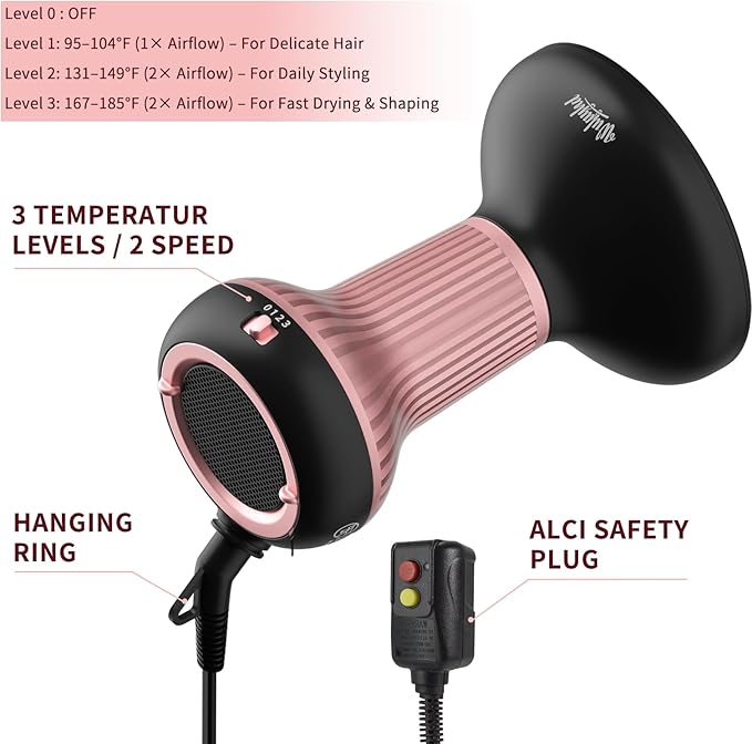 Diffuser Hair Dryer for Curly Hair with Ceramic Technology, Lightweight Elegance, 2-in-1, Gifts for Her, Reduces Frizz, Enhances Curls, Volumizes, Portable Hair Dryer, ALCI Safety Plug