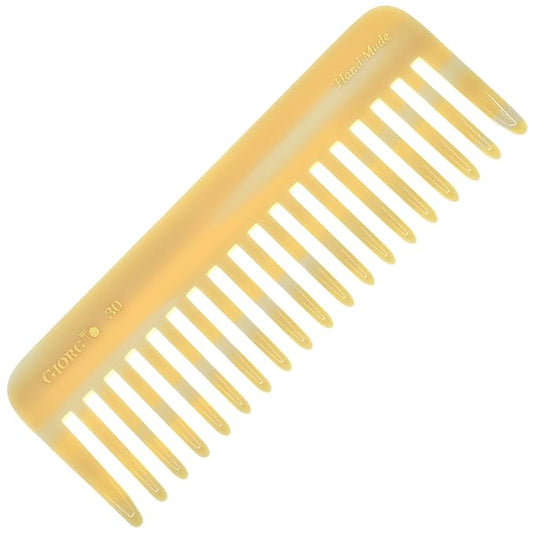 Giorgio G30 Large 5.75 Inch Detangling Comb, Wide Teeth for Thick Curly Wavy Hair. Long Hair Detangler Comb For Wet and Dry. Handmade of Cellulose, Saw-Cut, Hand Polished, Ivory