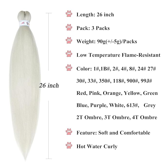 Silver Grey Braiding Hair Pre Stretched Hypoallergenic Gray Braiding Hair Extensions for Braiding Box Braids Micro Long Jumbo Knotless Kids Crochet Prestressed Braiding Hair 26 inch 3 packs