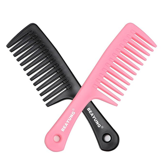 2 PCS Large Wide Tooth Comb, Shower Combs for Women, Curly Hair Brush, Detangling Comb, Hair Styling, Hairdressing Tool (1Black,1Pink)