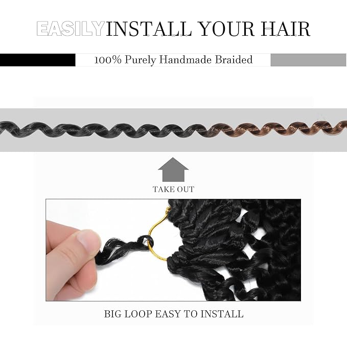 Passion Twist Hair 12 Inch 8 Packs Water Wave Crochet Hair Bohemian Braiding Hair Pre Looped Crochet Braids Hair Extensions for Black Women （T/30#）