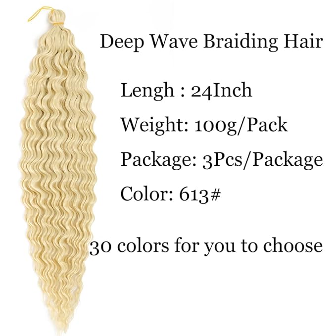 24 inch Ocean Wave Crochet Hair Deep Wave Twist Crochet Hair Extensions Curly Braiding Hair 3 packs(24 inch, Beige)