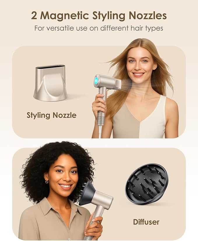 Ionic Hair Dryer with Diffuser - 160000RPM High-Speed Blow Dryer, 500 Millons Ions Frizz Free, Fast Drying for Women, Lightweight, Quiet, Professional Dryer for Curly or Straight Styles, Gift Idea