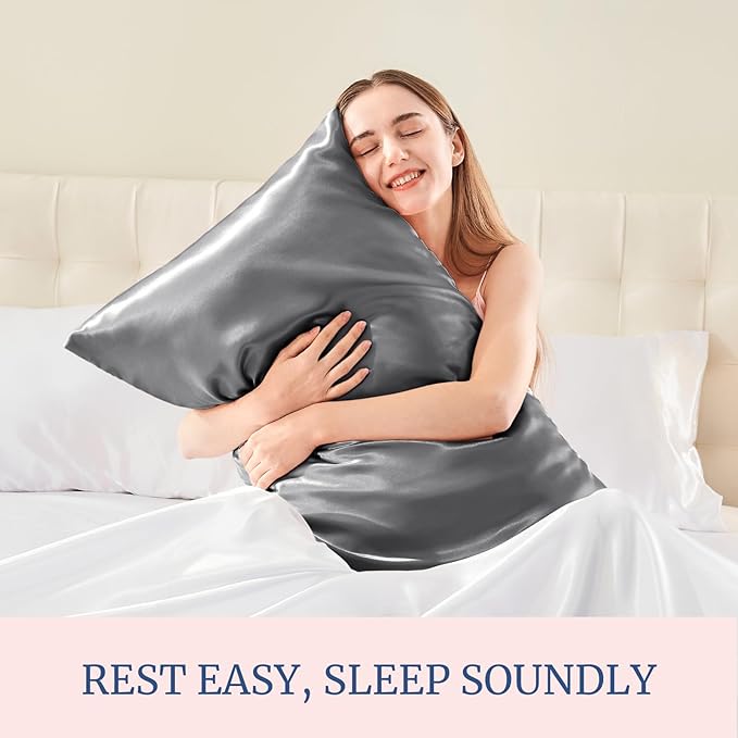 BEDELITE Satin Pillowcase for Hair and Skin, Super Soft and Cooling Similar to Silk Pillow Cases 2 Pack with Envelope Closure, Gift for Women Men(20"x30" Queen Size, Dark Grey)