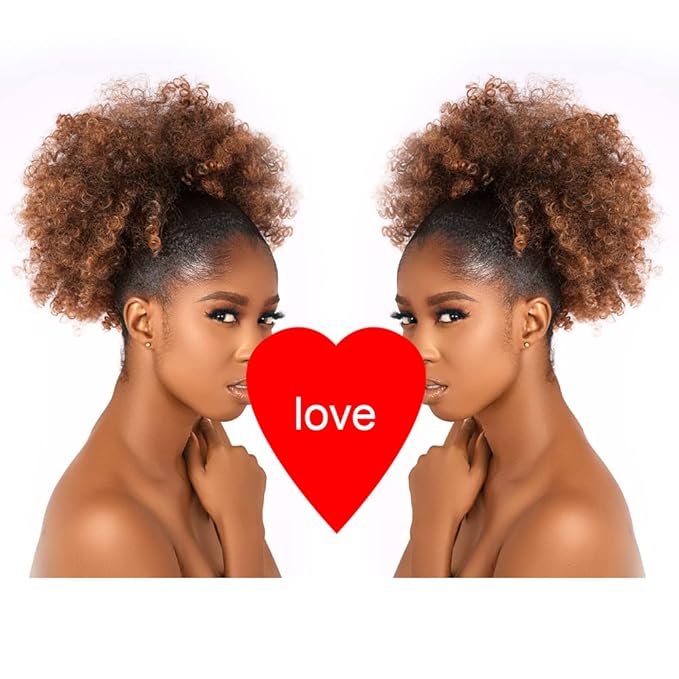 Afro Puff kinky curly Drawstring Ponytail Extension for Black Women Synthetic Short Afro Kinkys Curly Afro Bun Extension Hairpieces Updo Hair Extensions with Two Clips(T30#)