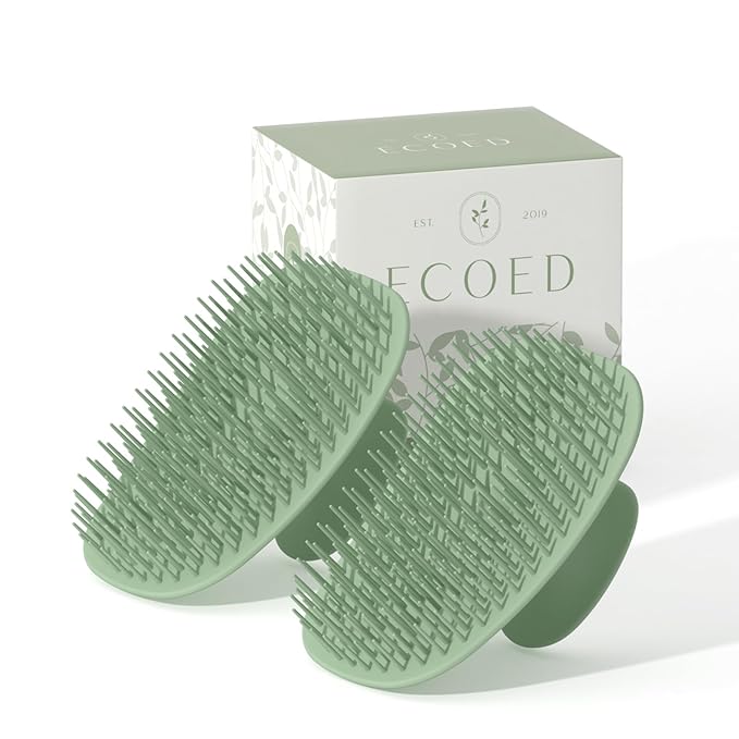 2 PC Scalp Massager Shampoo Brush, Scalp Scrubber & Exfoliator for Dandruff Removal, Wet & Dry and Detangler for Men and Women, Suitable for Short Medium Hair (Green)