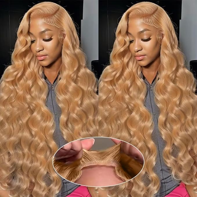 UMEGOOD 250% Density Honey Blonde Wig Human Hair 13x6 HD Transparent Lace Front Wigs Human Hair Pre-Plucked 13x6 Blonde Body Wave Glueless Light Brown Lace Front Wigs Human Hair